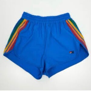 Aviator Nation Blue Shorts with Rainbow Stripes